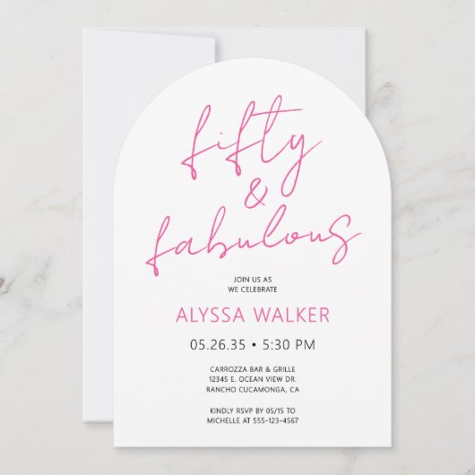 50 & Fabulous Pink Modern Script 50th Birthday  Kaart (Voorkant)