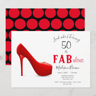 50 & Fabulous Red Black Girly Birthday Kaart
