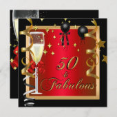 50 Fabulous Red Gold Black Birthday Party Kaart (Voorkant / Achterkant)