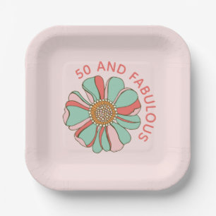 50 & Fabulous Retro Roze Bloemen Papieren Bordje