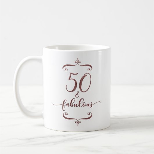 "50 & Fabulous" Roos Gold Glitter 50th Birthday Koffiemok (Links)