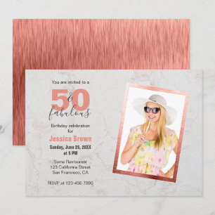 50 & Fabulous Rose Goud Roze Marmer 50ste Verjaard Kaart