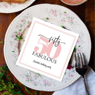 "50 & Fabulous" Roze en Zwart Verjaardag Servet