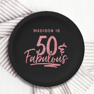 50 & Fabulous Roze Glitter 50e Verjaardag Naam Papieren Bordje