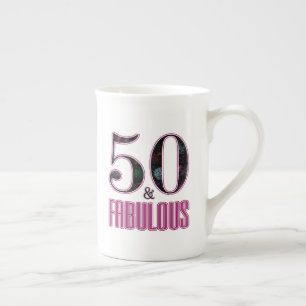 50 & Fabulous Roze Zwarte Typografie 50ste Verjaar Porselein Kop