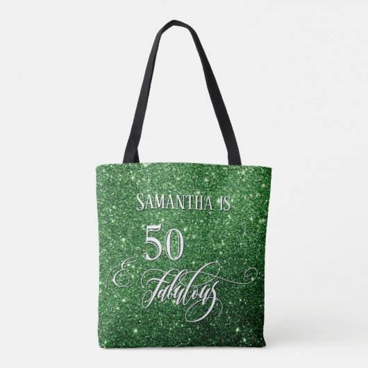 50 & Fabulous Script Sparking Deep Green Glitter Draagtas (Achterkant)