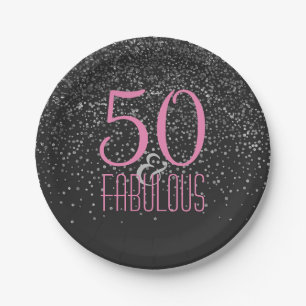 50 & Fabulous Silver Confetti   Roze 50e verjaarda Papieren Bordje