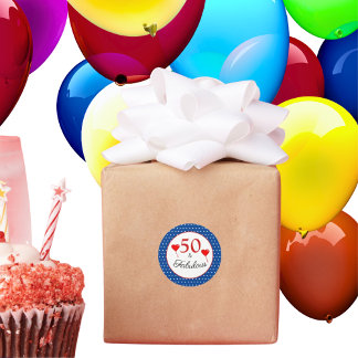 50 & Fabulous Typografie Red 50th Birthday Blue WH Ronde Sticker