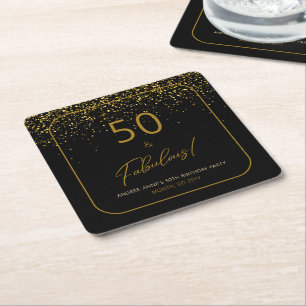 50 Fabulous Verjaardag Goud Zwart Glitter Vierkante Kartonnen Onderzetter