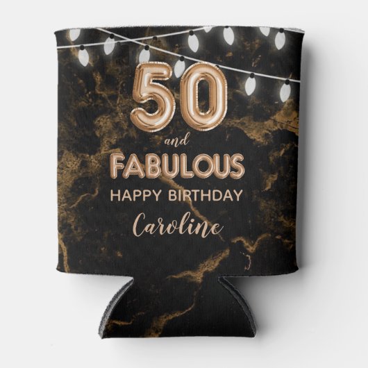 50 & Fabulous Verjaardag Gouden Zwarte Ballonlicht Blikjeskoeler (Voorkant)
