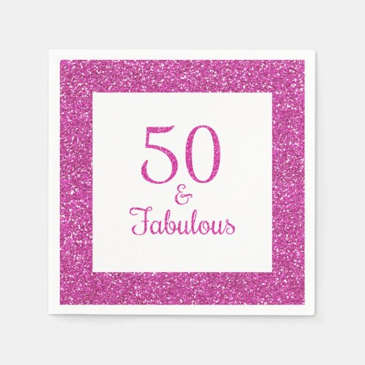50 & Fabulous Verjaardag Roze Glitter Servet (Voorkant)