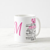 50 & Fabulous Verjaardag Roze Typografie Monogram Koffiemok (Voorkant rechts)