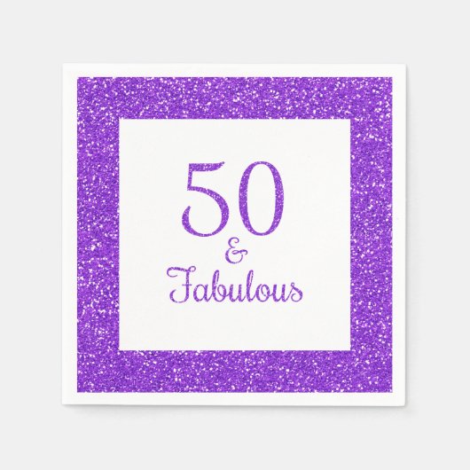 50 & Fabulous Verjaardag Sparkly Paarse Glitter Servet (Voorkant)