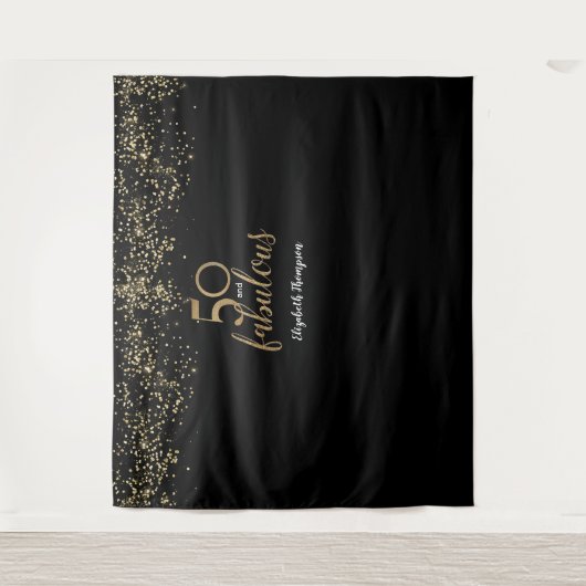 50 & Fabulous Verjaardag zwart goud Persoonlijk Wandkleed (Voorkant)