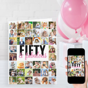 50 & Fabulous Verjaardagsfoto Collage Bewerkbaar Kaart
