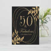 50 & Fabulous Verjaardagsviering Gouden Glitter Kaart (Staand voorkant)