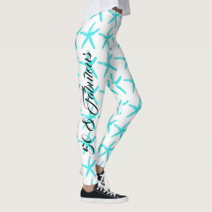 50 & Fabulous Witte Blauwgroen Blauwe Zeester Patr Leggings