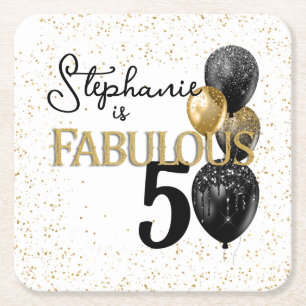 50 & Fabulous Zwart Goud Glam Papier Onderzetter