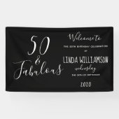 50 & Fabulous Zwart Modern Verjaardag Spandoek (Horizontaal)