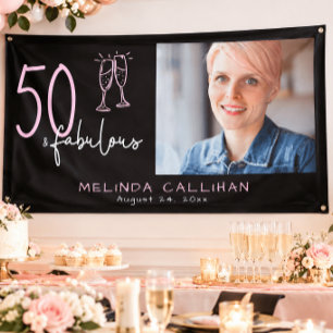 50 & Fabulous Zwart Roze Hand Getekende Foto Verja Spandoek