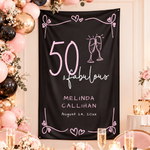 50 & Fabulous Zwart Roze Hand Getekende Hart Verja Spandoek