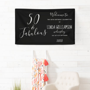 50 & Fabulous Zwarte Moderne Verjaardag Spandoek