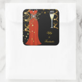50 Fantastic Red Dress Zwart Goud Sticker SQ (Tas)