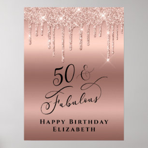 50 Fantastisch Roos Gold Glitter Birthday Party Poster