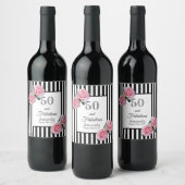 50 fantastische BirthdayPink rozen zwart witte str Wijn Etiket (Flessen)