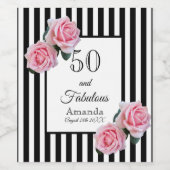 50 fantastische BirthdayPink rozen zwart witte str Wijn Etiket (Enkel label)