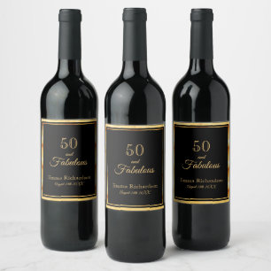 50 fantastische verjaardag zwart goud elegant wijn etiket