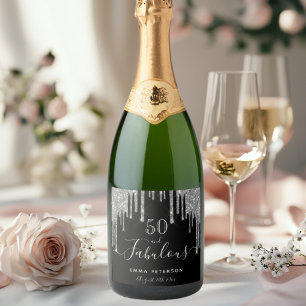 50 fantastische verjaardag zwart zilver glitter dr sparkling wijnetiket