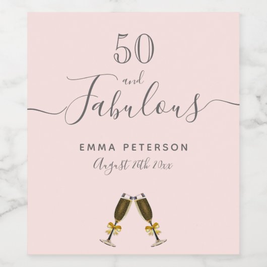 50 fantastische verjaardagsfeestje roos gouden zwa wijn etiket (Enkel label)