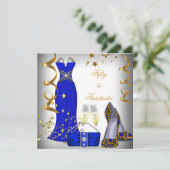 50 & Fantastische Witte Jurk Blauwe Lovertjes Verj Kaart (Staand voorkant)