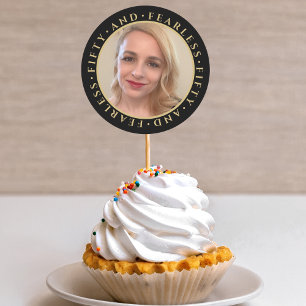 50 & Fearless Elegant Goud Aangepaste Foto Verjaar Ronde Sticker
