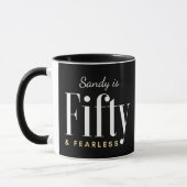 50 & Fearless Verjaardag Elegant Modern Zwart Cust Mok (Links)
