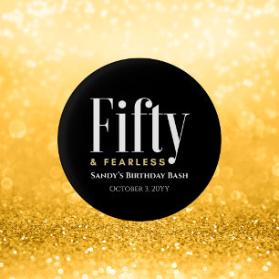 50 & Fearless Verjaardag Elegant Modern Zwart Cust Ronde Button 3,2 Cm