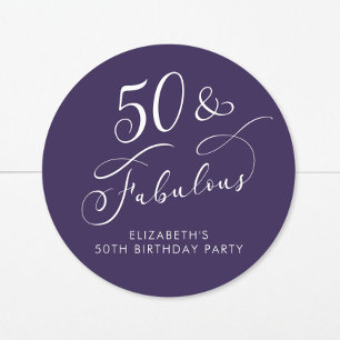 50 Feestelijke Paarse 50e Verjaardagsfeestje Ronde Sticker