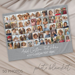 50 foto-collagerooster - scripttekst - grijs fleece deken