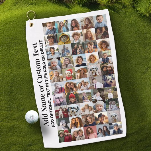 50 Fotocollage - Aangepaste tekst - Zwart-wit Golfhanddoek