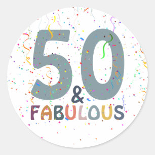 50 & Fun Confetti Blue Trendy Typografie Ronde Sticker