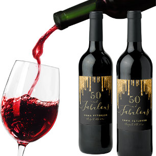 50 geweldige verjaardag zwarte goudglitter sparkle wijn etiket