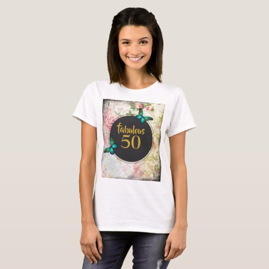 50 groene vlinders op  collage t-shirt (Voorkant volledig)