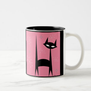 50-inch Retro Black Cat Pink Pop Art Coffee Mok
