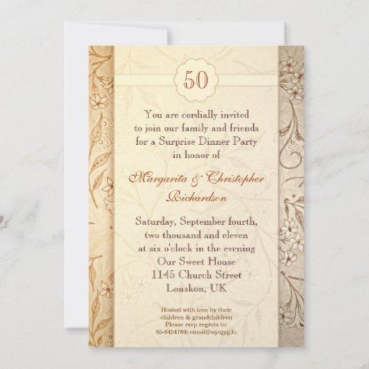 50 invitations pour l'anniversaire du mariage d'or (Dos)