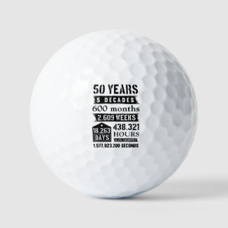 50 jaar 5 decades 600 maanden geboortedag golfballen
