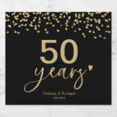 50 jaar bruiloft Jubileum chique zwart en goud Sparkling Wijnetiket (Enkel label)