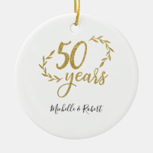 50 jaar cadeau voor bruiloft gouden glitter keramisch ornament
