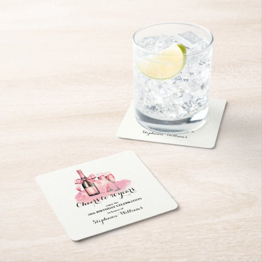 50 jaar champagne 50ste verjaardag vierkante kartonnen onderzetter (Insitu)