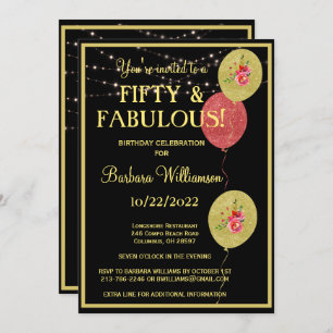 50 jaar en Fabulous Birthday Black Gold Kaart